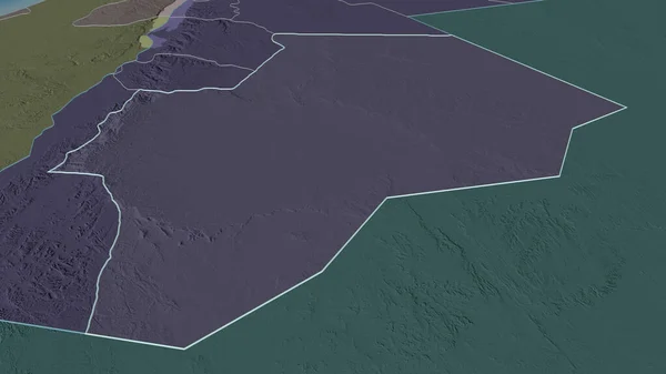 ヨルダン州 にズームアウト概要 嘘の見方だ 水面と行政区画の色と衝突した地図 3Dレンダリング — ストック写真