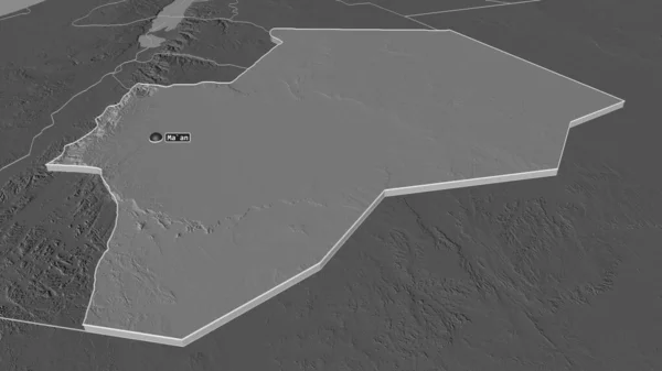 Zoom Provincia Giordania Estruso Prospettiva Obliqua Mappa Elevazione Bilivello Con — Foto Stock