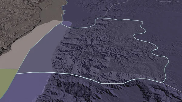 Zoom Madaba Provincia Giordania Delineato Prospettiva Obliqua Mappa Colorata Urtata — Foto Stock