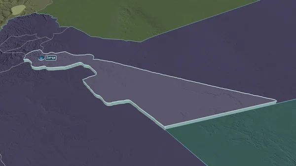 Zoom Zarqa Provincia Giordania Estruso Prospettiva Obliqua Mappa Colorata Urtata — Foto Stock