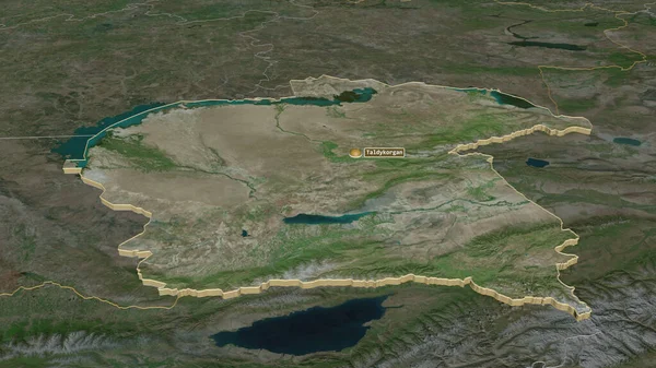 Zoom Sur Almaty Région Kazakhstan Extrudé Perspective Oblique Imagerie Satellite — Photo