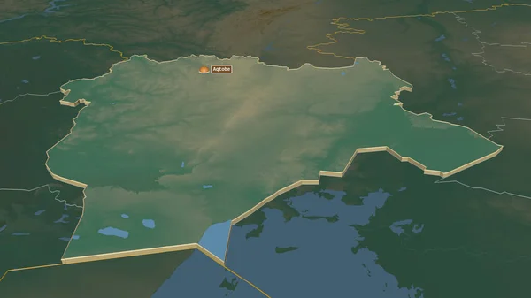 Powiększ Aqtobe Region Kazachstanu Wytłaczany Perspektywa Ukośna Mapa Pomocy Topograficznej — Zdjęcie stockowe