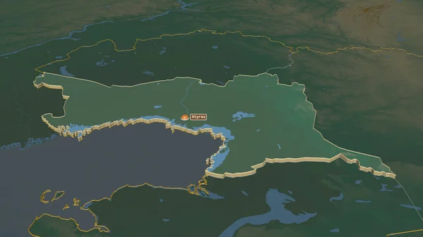 Přiblížit Atyrau Oblast Kazachstánu Vytlačen Úhlová Perspektiva Topografická Reliéfní Mapa — Stock fotografie