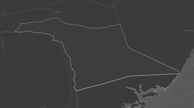 Kenya ilçesi Garissa 'ya yakınlaş. Belirsiz bir bakış açısı. Yüzey sularıyla çift seviyeli yükseklik haritası. 3B görüntüleme