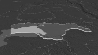 Kenya 'nın Kisumu ilçesine yakınlaştırın. Belirsiz bir bakış açısı. Yüzey sularıyla çift seviyeli yükseklik haritası. 3B görüntüleme