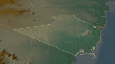 Kenya 'nın Kwale ilçesine yakınlaştır. Belirsiz bir bakış açısı. Yüzey suları olan topografik yardım haritası. 3B görüntüleme
