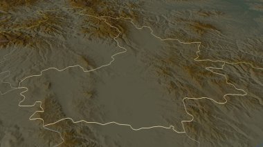 Ana hatlarıyla Priştine 'ye (Kosova ilçesine) yakınlaş. Belirsiz bir bakış açısı. Yüzey suları olan topografik yardım haritası. 3B görüntüleme
