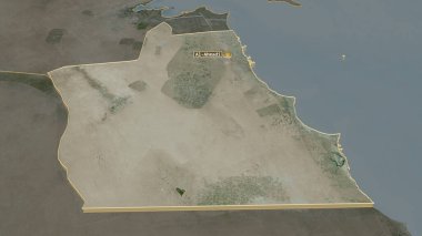 El Ahmadi 'ye (Kuveyt ili) yakınlaştırın. Belirsiz bir bakış açısı. Uydu görüntüleri. 3B görüntüleme