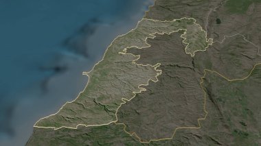 Güney (Lübnan Valiliği) 'ne yakınlaş. Belirsiz bir bakış açısı. Uydu görüntüleri. 3B görüntüleme