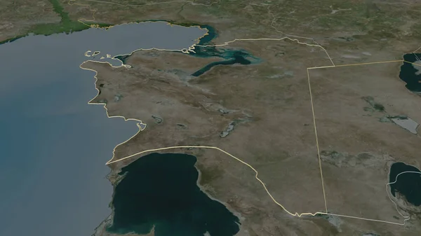将重点放在Mangghystau 哈萨克斯坦地区 斜的角度 卫星图像 3D渲染 — 图库照片