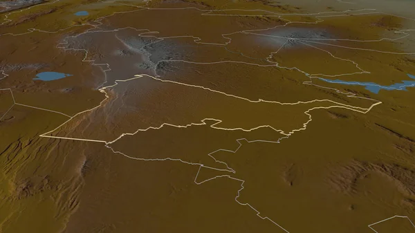 概述了在Kiambu 肯尼亚县 的情况 斜的角度 带有地表水的地形图 3D渲染 — 图库照片