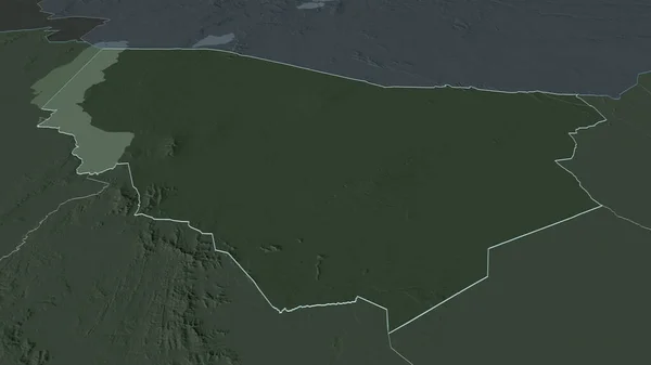 Zoom Marsabit Contea Del Kenya Delineato Prospettiva Obliqua Mappa Colorata — Foto Stock