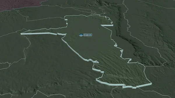 Zoom Uasin Gishu Contea Del Kenya Estruso Prospettiva Obliqua Mappa — Foto Stock