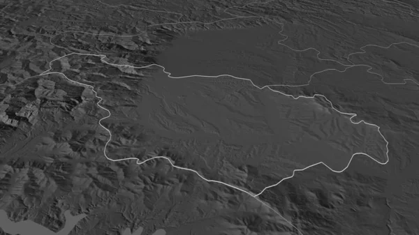 Zoom Akovica Distretto Del Kosovo Delineato Prospettiva Obliqua Mappa Elevazione — Foto Stock