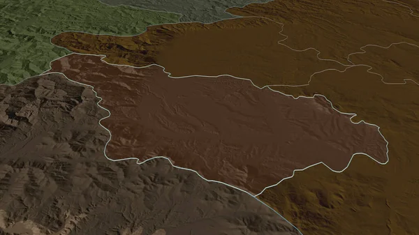 Zoom Akovica Distrito Kosovo Delineado Perspectiva Óbvia Mapa Colorido Esburacado — Fotografia de Stock