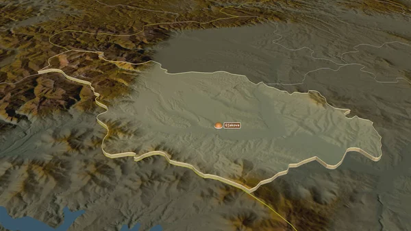 Zooma Akovica Distriktet Kosovo Extruderade Svagt Perspektiv Topografisk Reliefkarta Med — Stockfoto