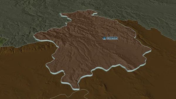 Zoom Kosovska Mitrovica Distretto Del Kosovo Estruso Prospettiva Obliqua Mappa — Foto Stock