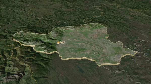 Inzoomen Pecki District Kosovo Geëxtrudeerd Obliek Perspectief Satellietbeelden Weergave — Stockfoto