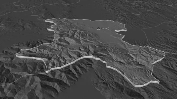 ウロシェヴァツ コソボの地区 でズームアウト 嘘の見方だ 地表水と二階の標高マップ 3Dレンダリング — ストック写真