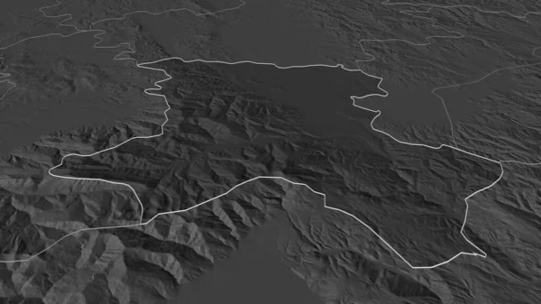 Zoom Urosevac Distretto Del Kosovo Delineato Prospettiva Obliqua Mappa Elevazione — Foto Stock