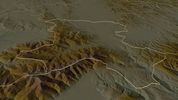 Zoom Auf Urosevac Bezirk Kosovo Umrissen Schräge Perspektive Topographische Reliefkarte — Stockfoto