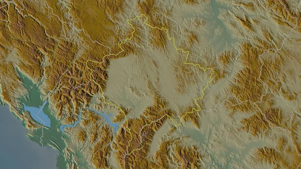 Forma Esboçada Área Kosovo Mapa Topográfico Relevo Com Águas Superficiais — Fotografia de Stock