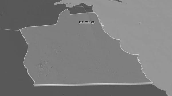 Ampliar Ahmadi Provincia Kuwait Extruido Perspectiva Oblicua Mapa Elevación Bilevel — Foto de Stock