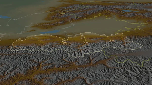 Zoom Batken Provincia Del Kirghizistan Delineato Prospettiva Obliqua Mappa Topografica — Foto Stock