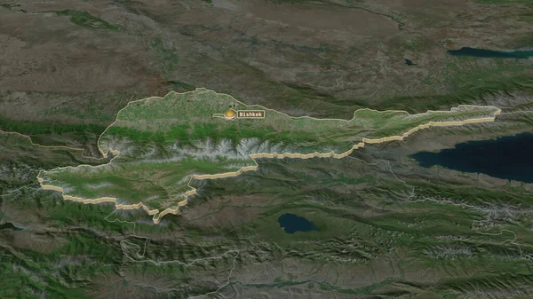 Zoom Chuy Province Kyrgyzstan Extruded Oblique Perspective Satellite Imagery Rendering — Stock Photo, Image