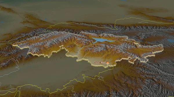 ジャラル アバド キルギスタン州 のズームアウト 嘘の見方だ 地表水と地形救援マップ 3Dレンダリング — ストック写真