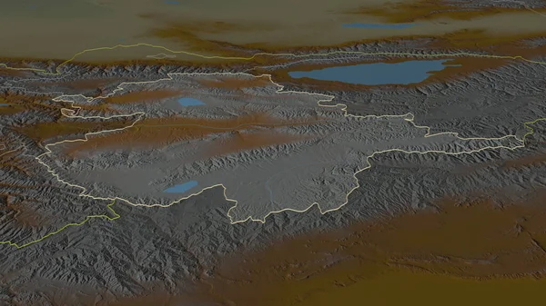 Zbliżenie Naryn Prowincja Kirgistan Zarysowane Perspektywa Ukośna Mapa Pomocy Topograficznej — Zdjęcie stockowe