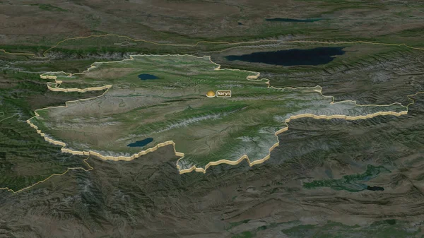 Inzoomen Naryn Provincie Kirgizië Geëxtrudeerd Obliek Perspectief Satellietbeelden Weergave — Stockfoto