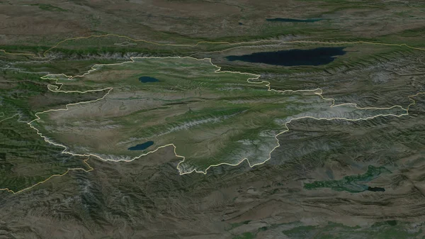 Ampliar Naryn Provincia Kirguistán Esbozado Perspectiva Oblicua Imágenes Satélite Renderizado — Foto de Stock