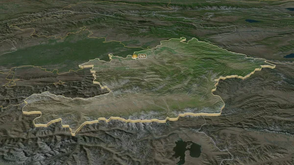 Zooma Osh Provinsen Kirgizistan Extruderade Svagt Perspektiv Satellitbilder Rendering — Stockfoto