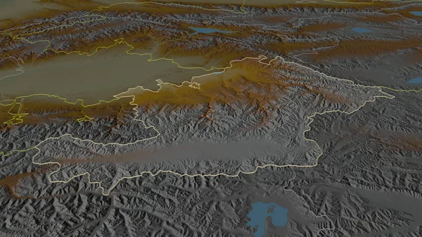 Zbliżenie Osh Prowincja Kirgistan Zarysowane Perspektywa Ukośna Mapa Pomocy Topograficznej — Zdjęcie stockowe