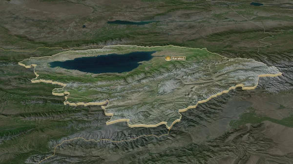 加大对Ysyk Kol 吉尔吉斯斯坦省 的控制力度 斜的角度 卫星图像 3D渲染 — 图库照片
