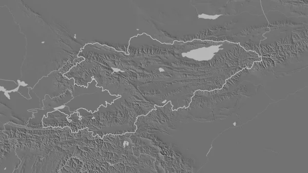 Очерченная Форма Территории Кыргызстана Карта Высоты Билевель Поверхностными Водами Рендеринг — стоковое фото