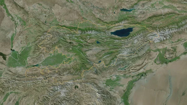 Forma Delineada Zona Kirguistán Imágenes Satélite Renderizado — Foto de Stock