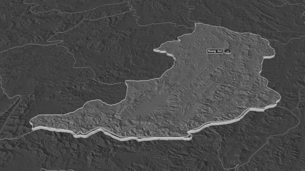 Ampliar Oudomxai Provincia Laos Extruido Perspectiva Oblicua Mapa Elevación Bilevel — Foto de Stock