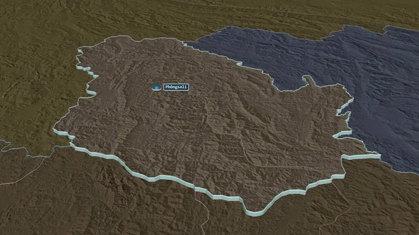 Powiększenie Phongsali Prowincja Laos Wytłaczane Perspektywa Ukośna Kolorowa Wyboista Mapa — Zdjęcie stockowe