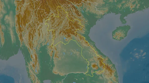 Forma Esboçada Área Laos Mapa Topográfico Relevo Com Águas Superficiais — Fotografia de Stock