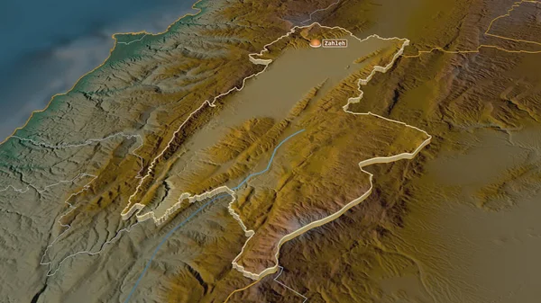 Zoom Bekaa Governadoria Líbano Extrudido Perspectiva Óbvia Mapa Topográfico Relevo — Fotografia de Stock