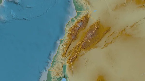 Outlined Shape Lebanon Area Topographic Relief Map Surface Waters Rendering — Stock Photo, Image