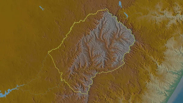 Lesotho Terület Körvonalazott Alakja Felszíni Vizekkel Ellátott Domborzati Domborzati Térkép — Stock Fotó