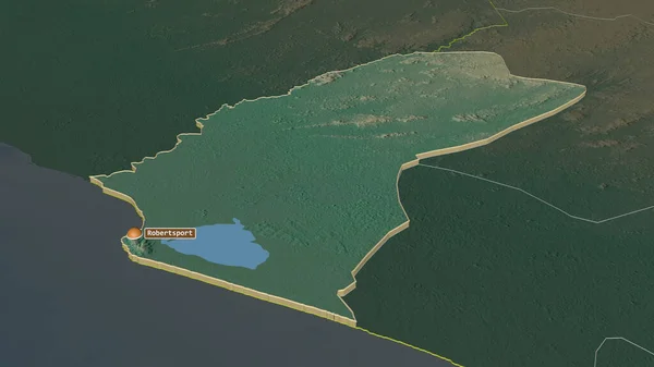 在大角山 利比里亚州 被挤压 斜的角度 带有地表水的地形图 3D渲染 — 图库照片