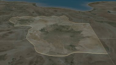 Libya 'nın El Jufrah ilçesine yakınlaş. Belirsiz bir bakış açısı. Uydu görüntüleri. 3B görüntüleme