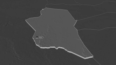 Libya 'nın Ghat ilçesine yakınlaştırma yapıldı. Belirsiz bir bakış açısı. Yüzey sularıyla çift seviyeli yükseklik haritası. 3B görüntüleme