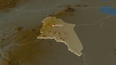 Chiradzulu (Malawi ilçesi) yakınlaştırıldı. Belirsiz bir bakış açısı. Yüzey suları olan topografik yardım haritası. 3B görüntüleme