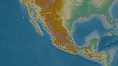 Meksika bölgesinin ana hatlarıyla çizilmiş hali. Yüzey suları olan topografik yardım haritası. 3B görüntüleme