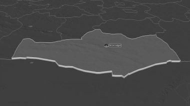 Omnogovi 'ye (Moğolistan ili) yakınlaştırın. Belirsiz bir bakış açısı. Yüzey sularıyla çift seviyeli yükseklik haritası. 3B görüntüleme